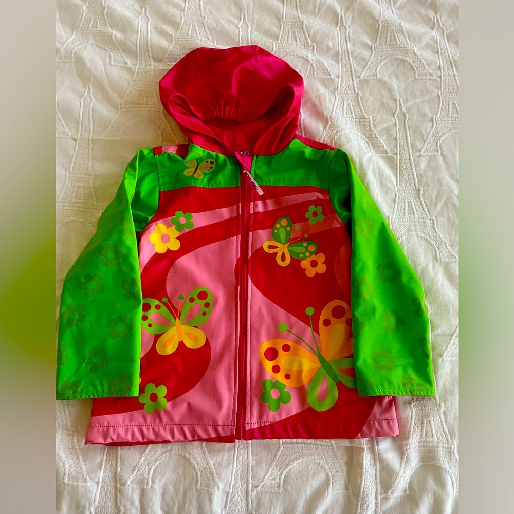 Stephen Joseph butterfly rain jacket for girls, size 4-5.